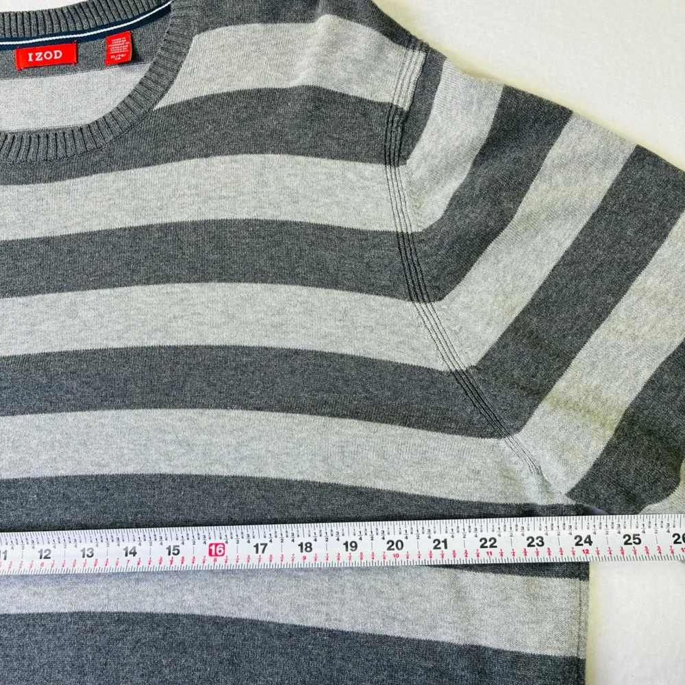 IZOD Mens XL Gray Striped Crewneck Sweater Long Sleeve Knit Pullover Charcoal